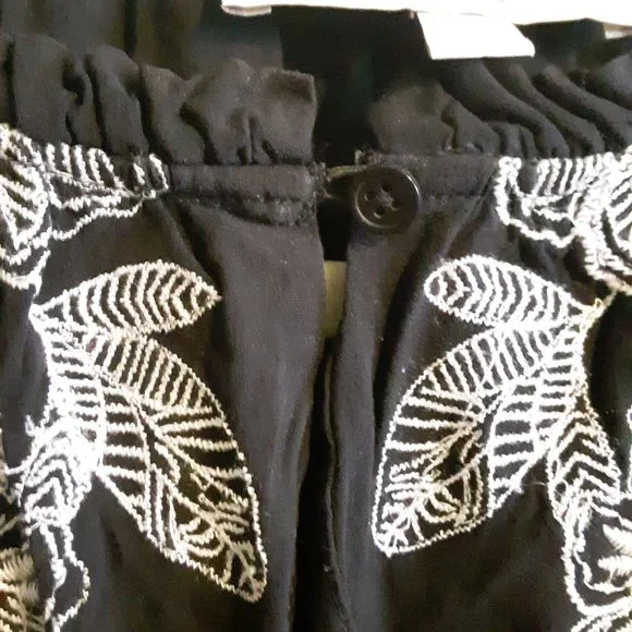 Loft White Embroidered Floral Split Neck Black Dress(as is -no belt) - Picture 6 of 14